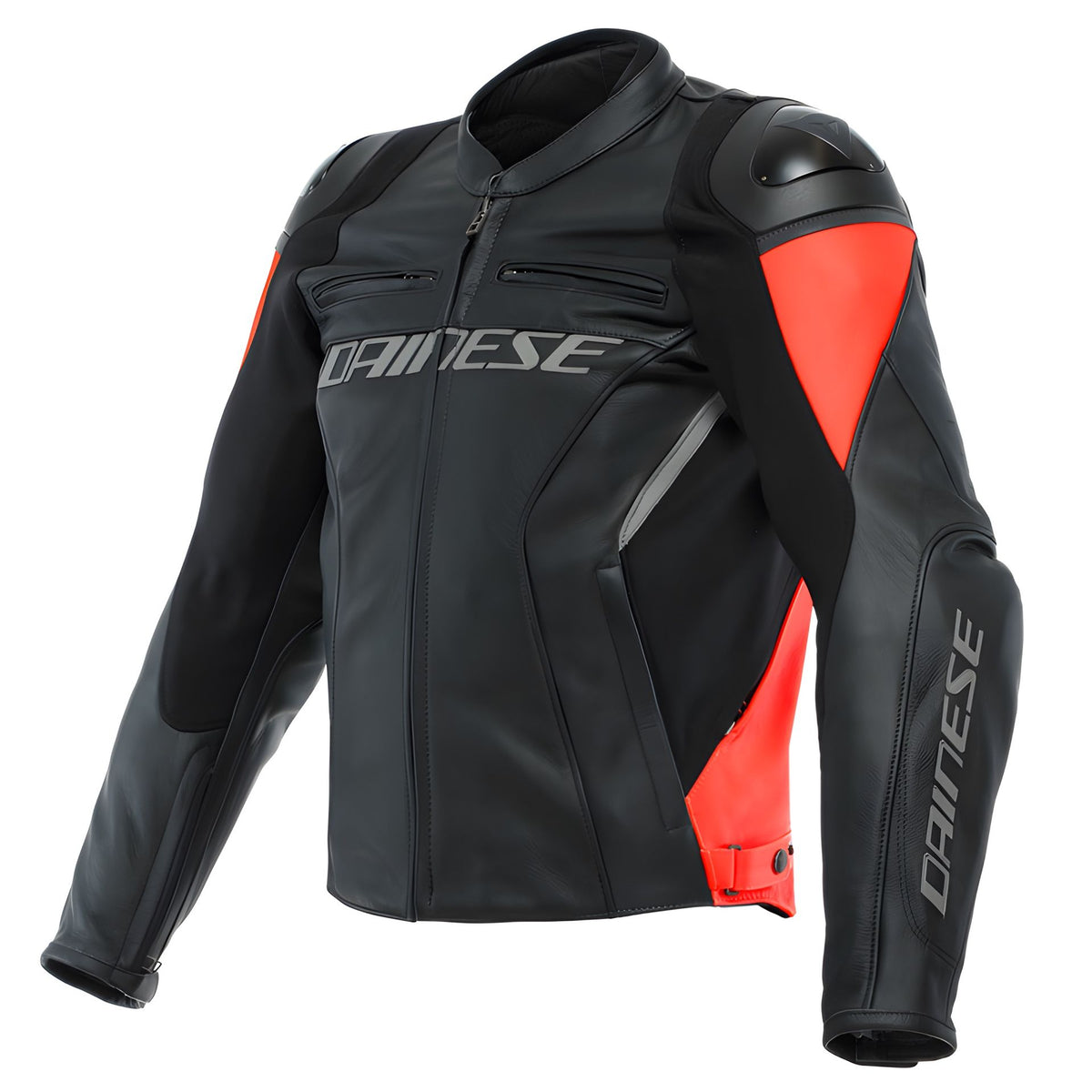 Giacca moto per guida sportiva colore nero rosso fluo taglia 54